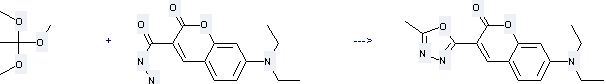7-(Diethylamino)coumarin-3-carbohydrazide can react with 1,1,1-Trimethoxy-ethane to get 7-Diethylamino-3-(5-methyl-[1,3,4]oxadiazol-2-yl)-chromen-2-one.